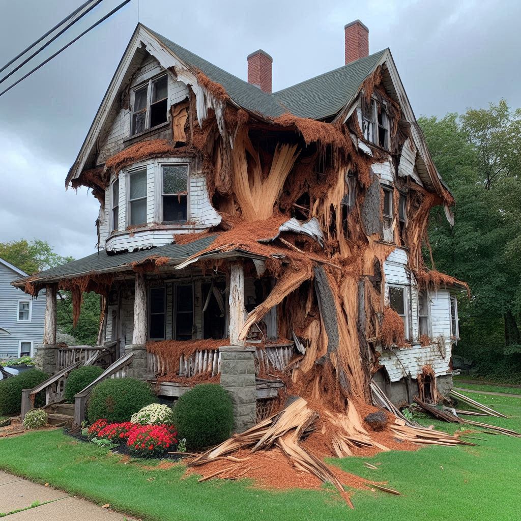 Damaged tree on an Grayson home showing signs of disease and decay
